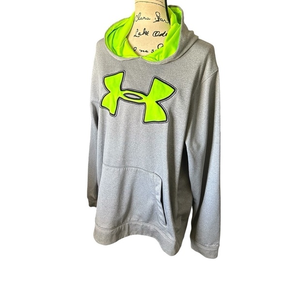 Under Armour Logo Front Gray and Lime Green Hoodie Sz Lrg - Picture 2 of 14